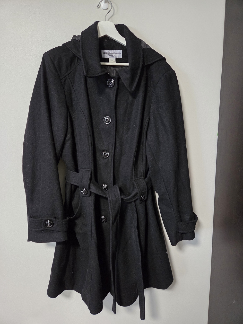 Liz Claiborne Black Belted Wool Trench Coat
